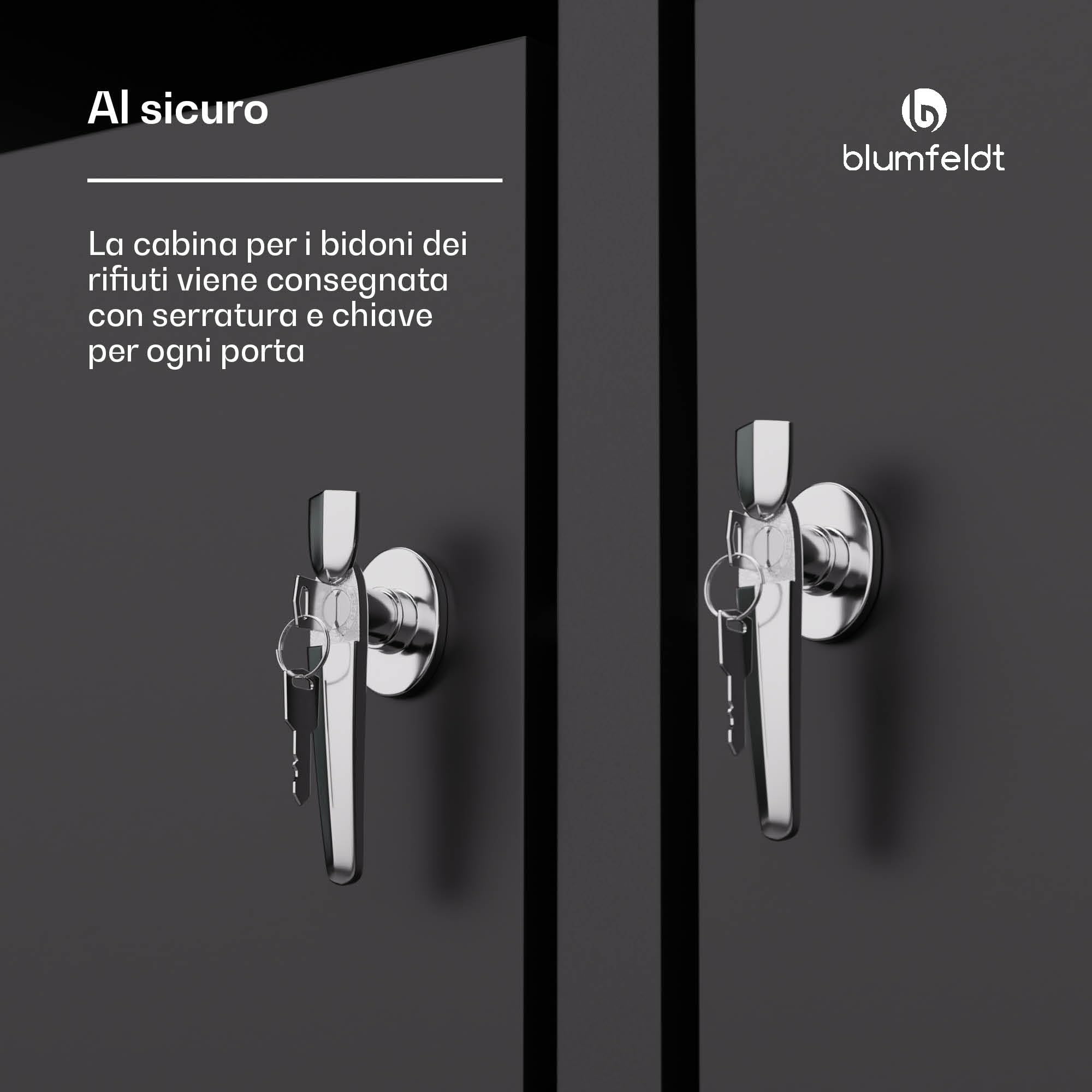 Blumfeldt BinSafe - Copri Bidone della Spazzatura –Acciaio Zincato Resistente, 2 Sportelli & Tetto a Fioriera, Adatto a Bidoni 60L/120L/240L, Serratura a Chiave, Design Moderno, Copribidone da Esterno