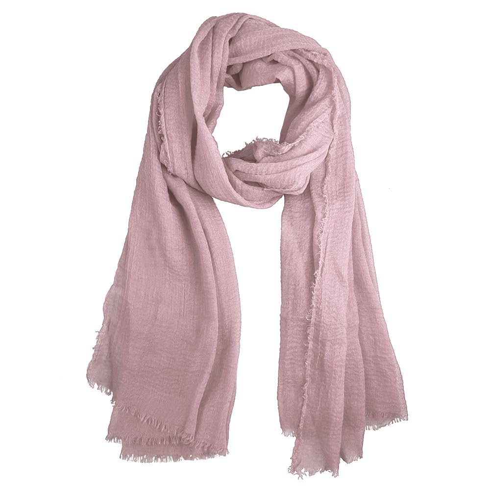 Summer Cotton Blend Crinkle Vintage Soft Scarf with Fringed Edges 35" × 70"