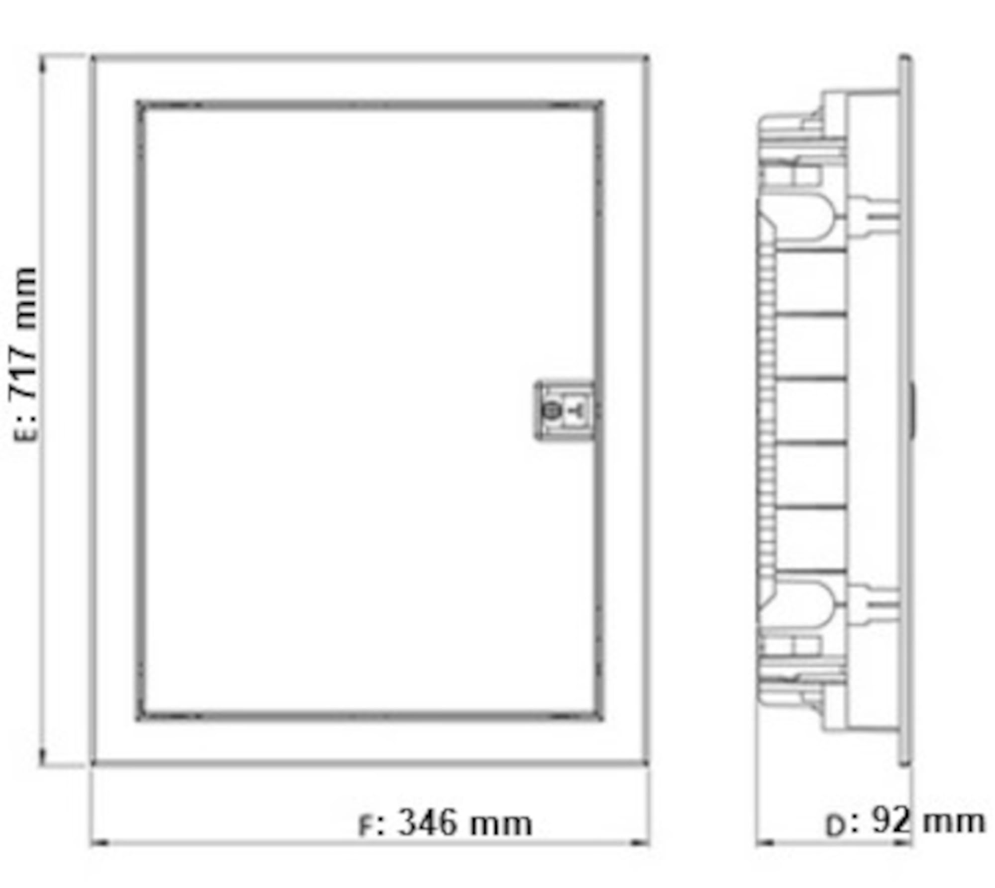 Intratec distributore multimediale e quadro di sicurezza combinato a incasso, IP30, 717x346x92 mm, 2 file, 24+4 moduli, porta in acciaio bianco RAL 9003, ripartitore di comunicazione