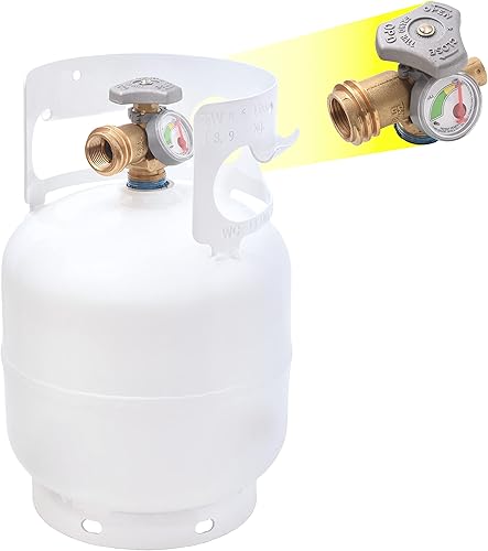 Flame King YSN5LB-GAUGE - Cilindro de tanque de propano de acero de 5 libras con medidor y válvulas OPD para parrillas y barbacoas camping pesca y