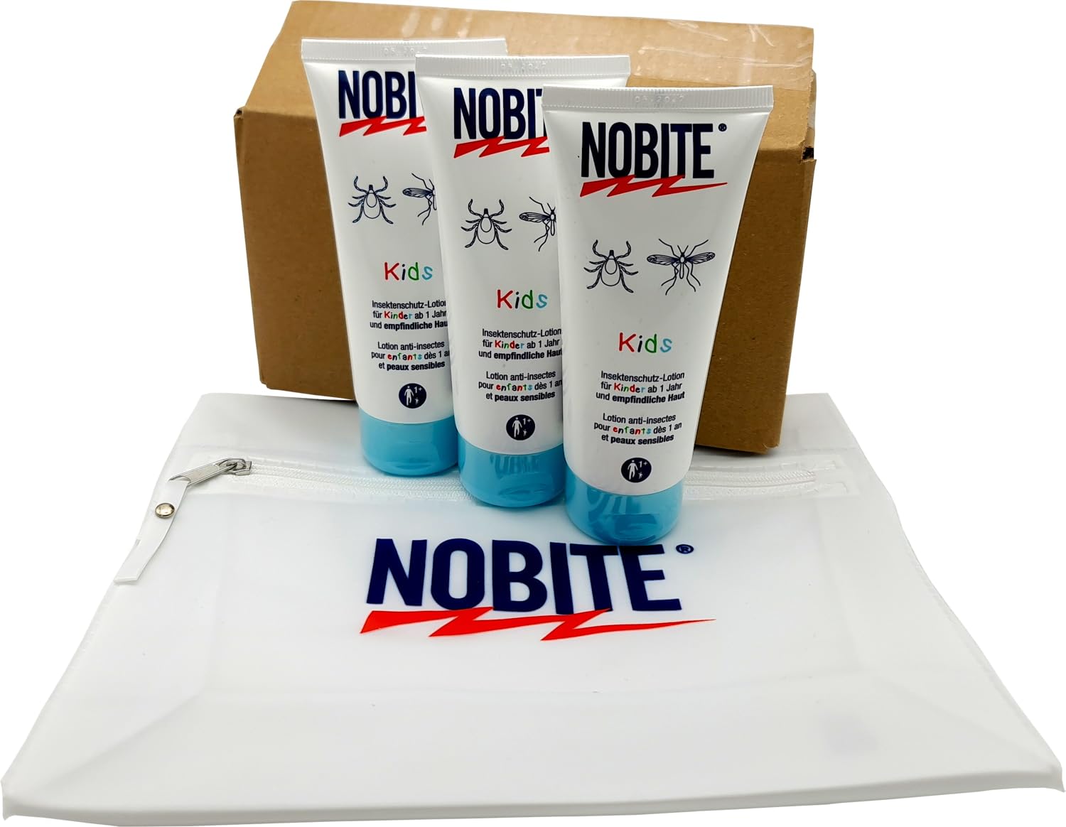 NOBITE Kids Insektenschutz Lotion 3x100ml mit Tasche – Mückenschutz Kinder