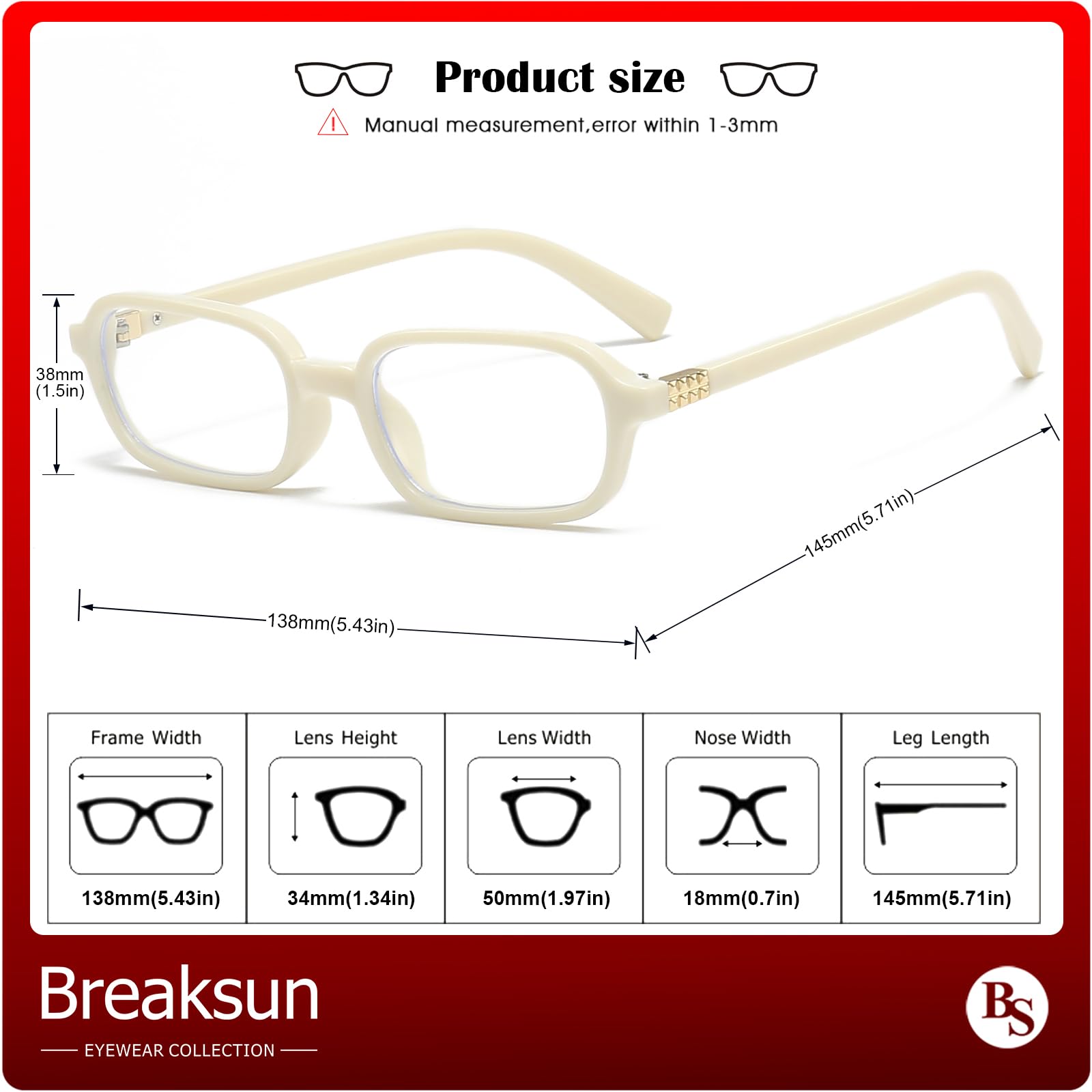 Breaksun Retro-Brille für Damen und Herren, rechteckig, blaues Licht, klassisches Glas