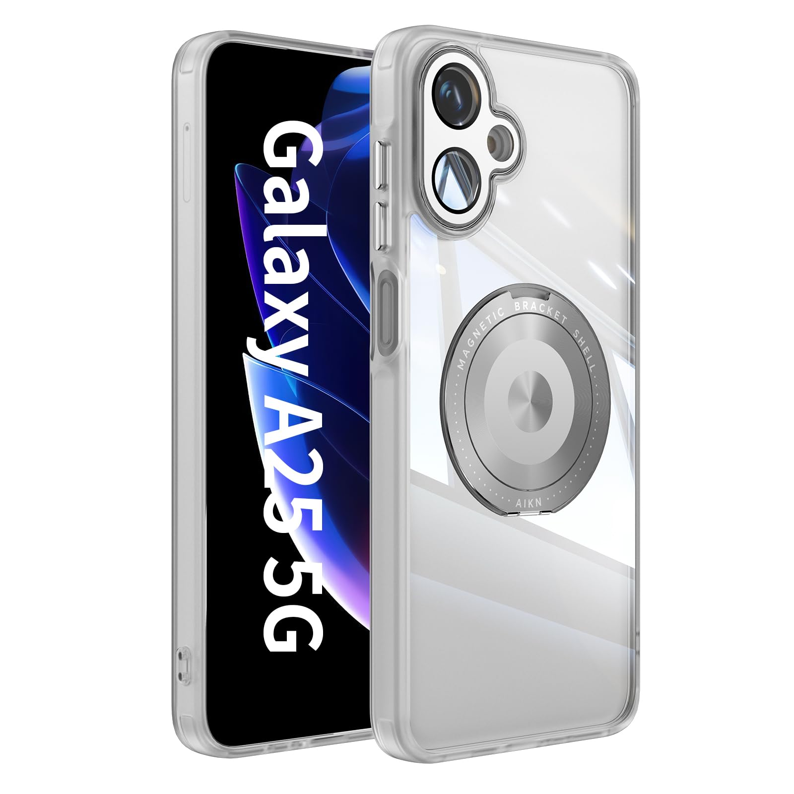 【Yikasina】Galaxy A25 5G ケース スタンド機能 SCG33 SC-53F クリア カバー 縦横両対応 リング マグネット搭載 360°回転 ギャラクシー a25 5G ケース （ホワイト）