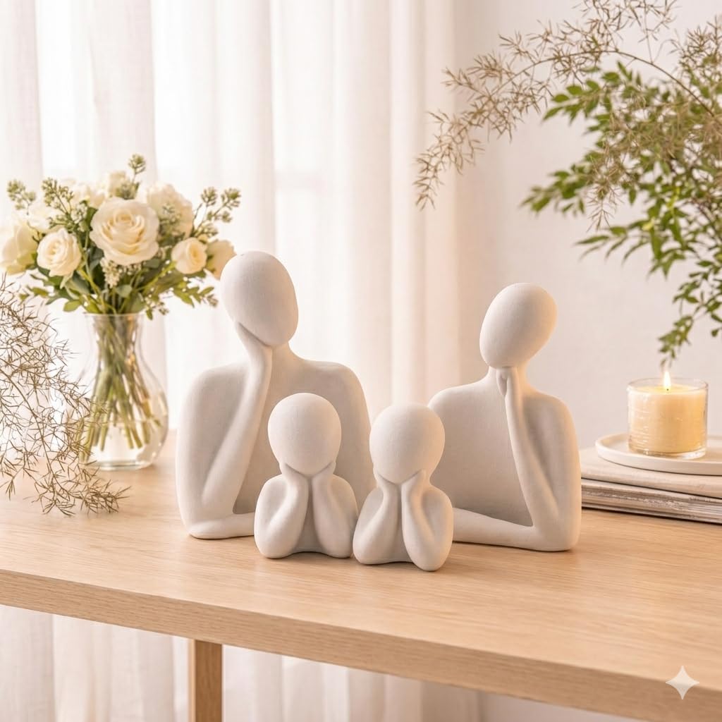 Floryn Decor Ceramic Family Statue Set of 4 – Home Decor Items for Living Room, Bedroom, Office & Table Artifact (White)-picture-20