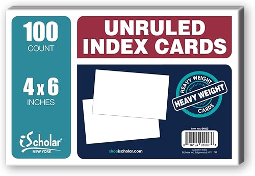 iScholar Tarjetas de índice, blancas, sin rayas, 4 x 6 pulgadas, paquete de 100 tarjetas (04602)