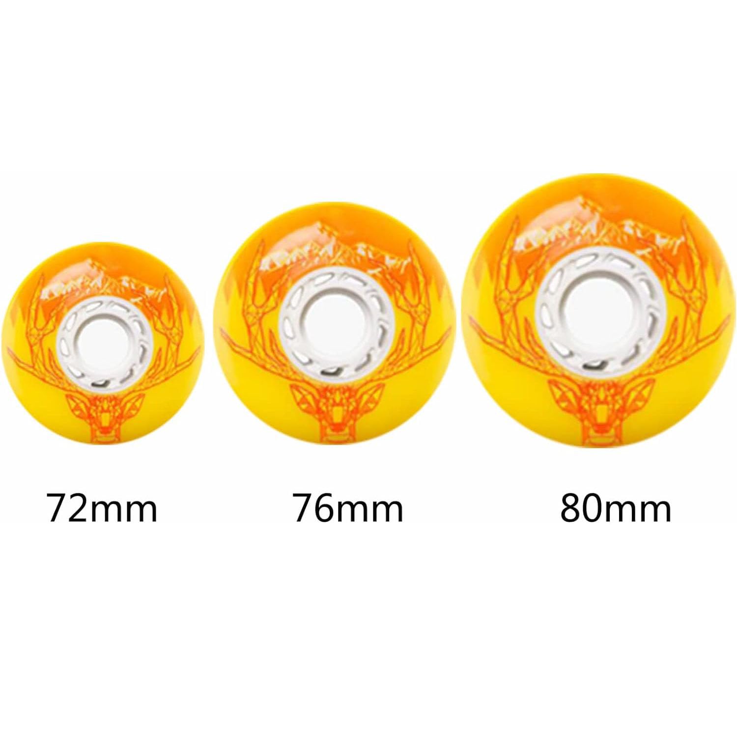 Roues de Patins à Roues alignées 72 mm/76 mm/80 mm Roues de Rechange 86A pour intérieur/extérieur sans roulements, Lot de 8, Jaune, 80 mm