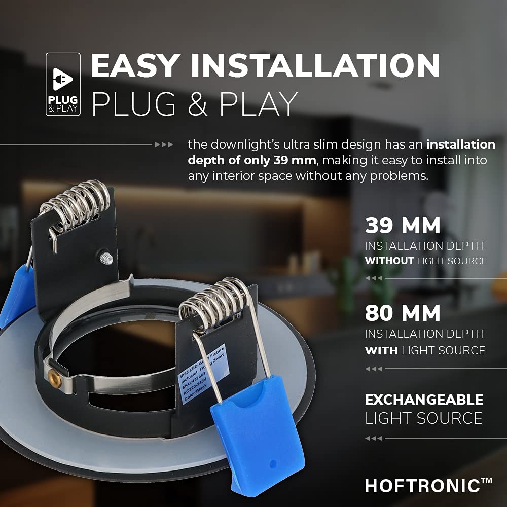 HOFTRONIC - 6er LED Einbaustrahler IP65 Wasserdicht 230V 6x6W 6x600 Lumen Dimmbar GU10 Schwarz 2700K Extra Warmweiß Bad Einbauleuchte Einbauspot für innenbereich und Außenbereich