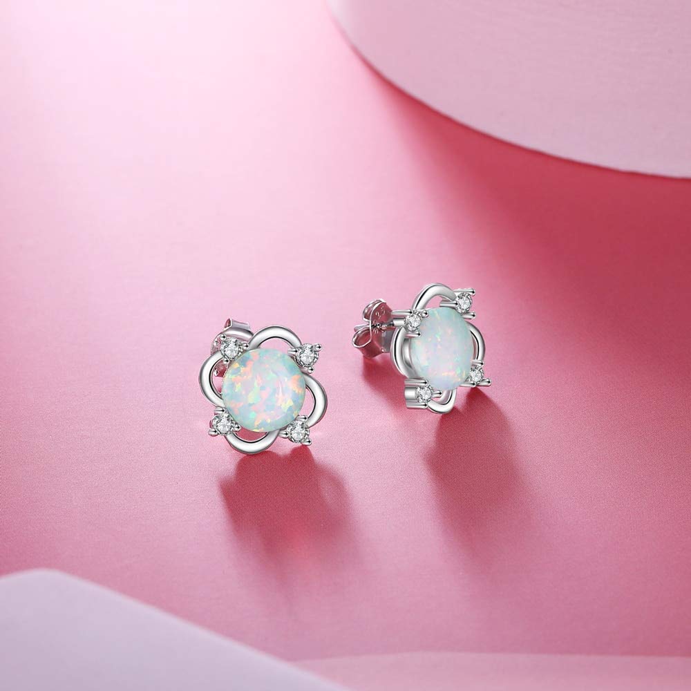 SALAN 925 Sterling Silber Opal Ohrstecker Für Frauen Silber Zirkonia Ohrstecker Bridal Hochzeit Schmuck