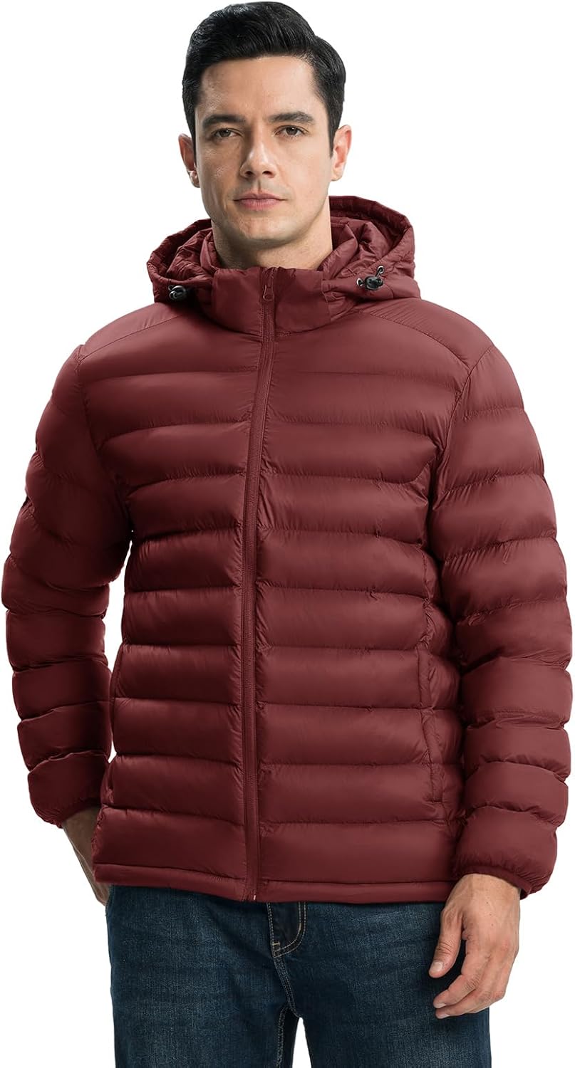 TBMPOY Men's Lightweight Puffer Jackets Detachable Hood Water-Resistant Casual Winter Coat Hooded Insulated for Travel Ski - Image 2