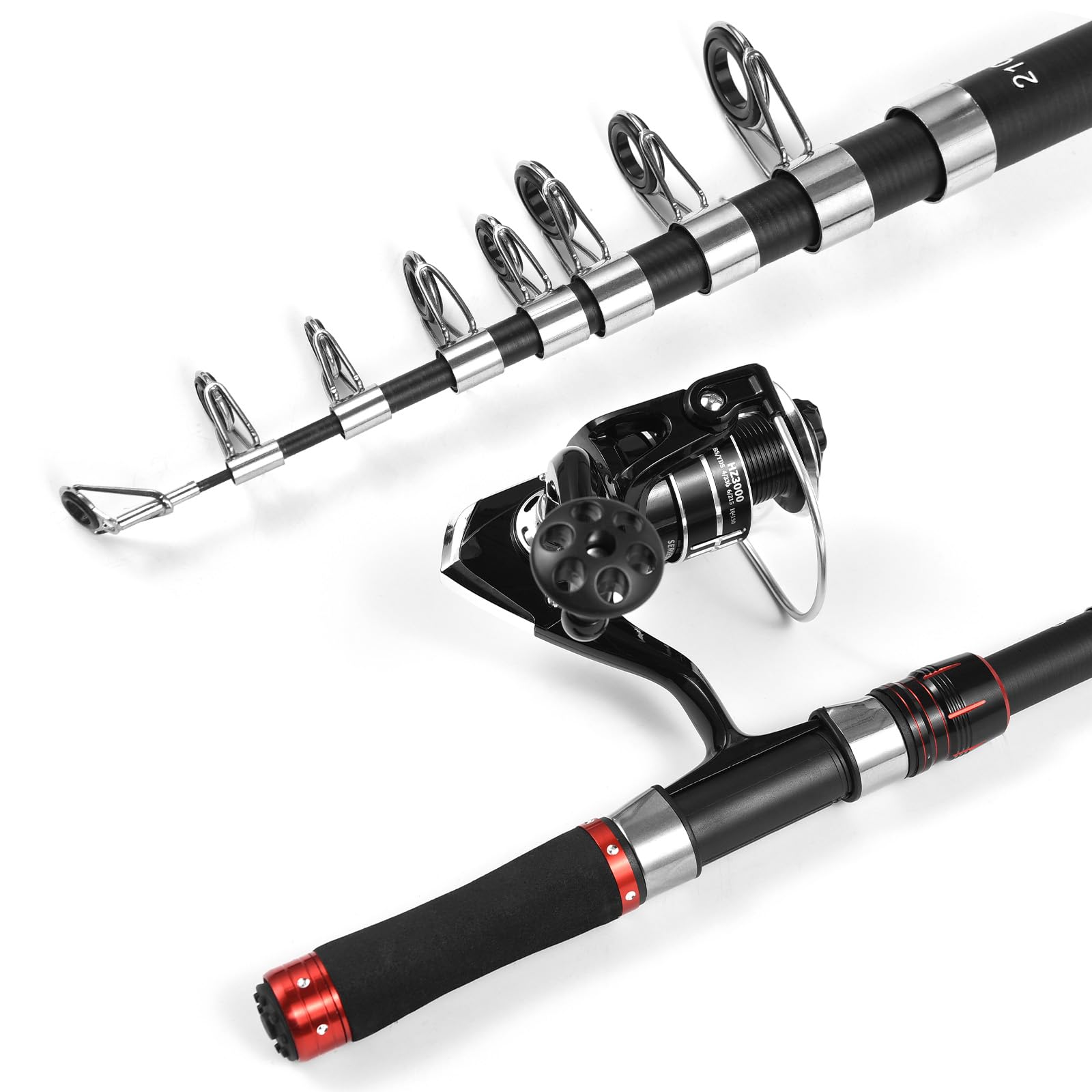 Canna da pesca telescopica e mulinello combinati, kit portatile pieghevole per canna da pesca da viaggio per uso in acqua dolce e salata con bobina inclinata liscia e forcellone