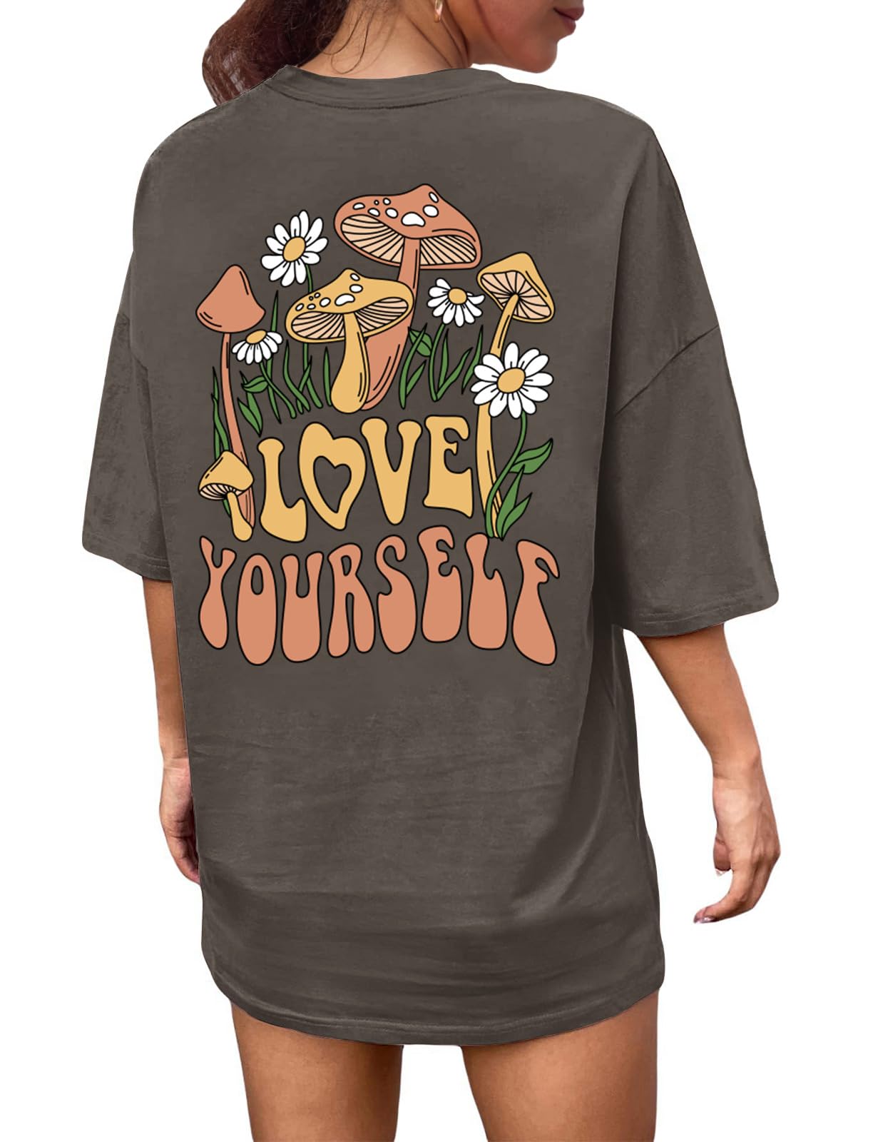 CMTOP T-Shirt Damen Oversize Shirt Hemden mit Kreativen Buchstaben Lose Rundhals Kurzarm Baumwolle Casual Tops Bluse Oberteil Sommer Basic Shirt Lang Top Sportshirt