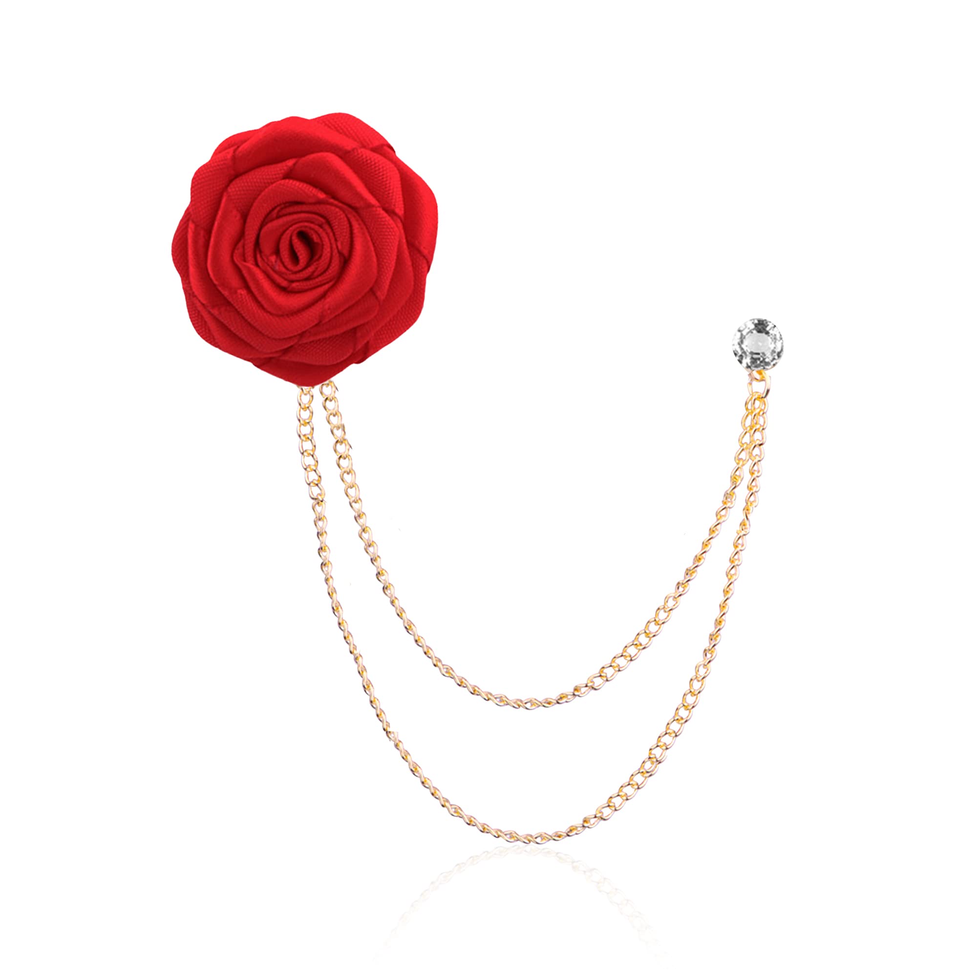 OasisgaloreOasisgalore Fashion Bridegroom Wedding Brooches Cloth Art Hand-Made Rose Flower Brooch Lapel Pin Badge Tassel Chain Men's Suit Accessories