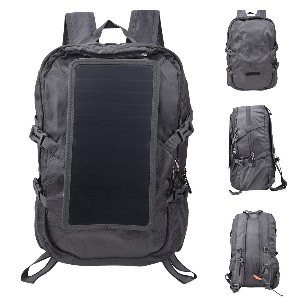 ECE - 816 Zaino da trekking pieghevole per esterno a energia solare, zaino da viaggio e campeggio impermeabile con pannello solare da 6,5 W per smartphone, zaino leggero per uomini