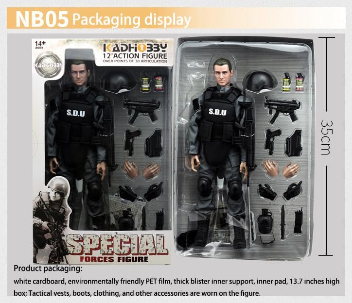 12 inch Military Soldiers Realistic Special Forces Army Man Action Figures Play Set with Accessories Collection (NB05- Flying Tigers Team)