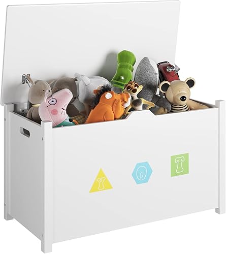 Banco de almacenamiento blanco baúl de almacenamiento con tapa superior abatible 2 bisagras de seguridad y mango de ranura baúl de almacenamiento