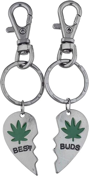 LUX ACCESSORIES Engraved BEST BUDS Friendship Heart Pieces Keychain