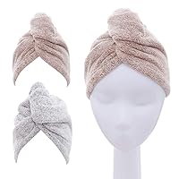 Vista 66 de Pack de 2 toallas para cabeza M-bestl, toalla para secar la cabeza con botones, toalla para el pelo de microfibra