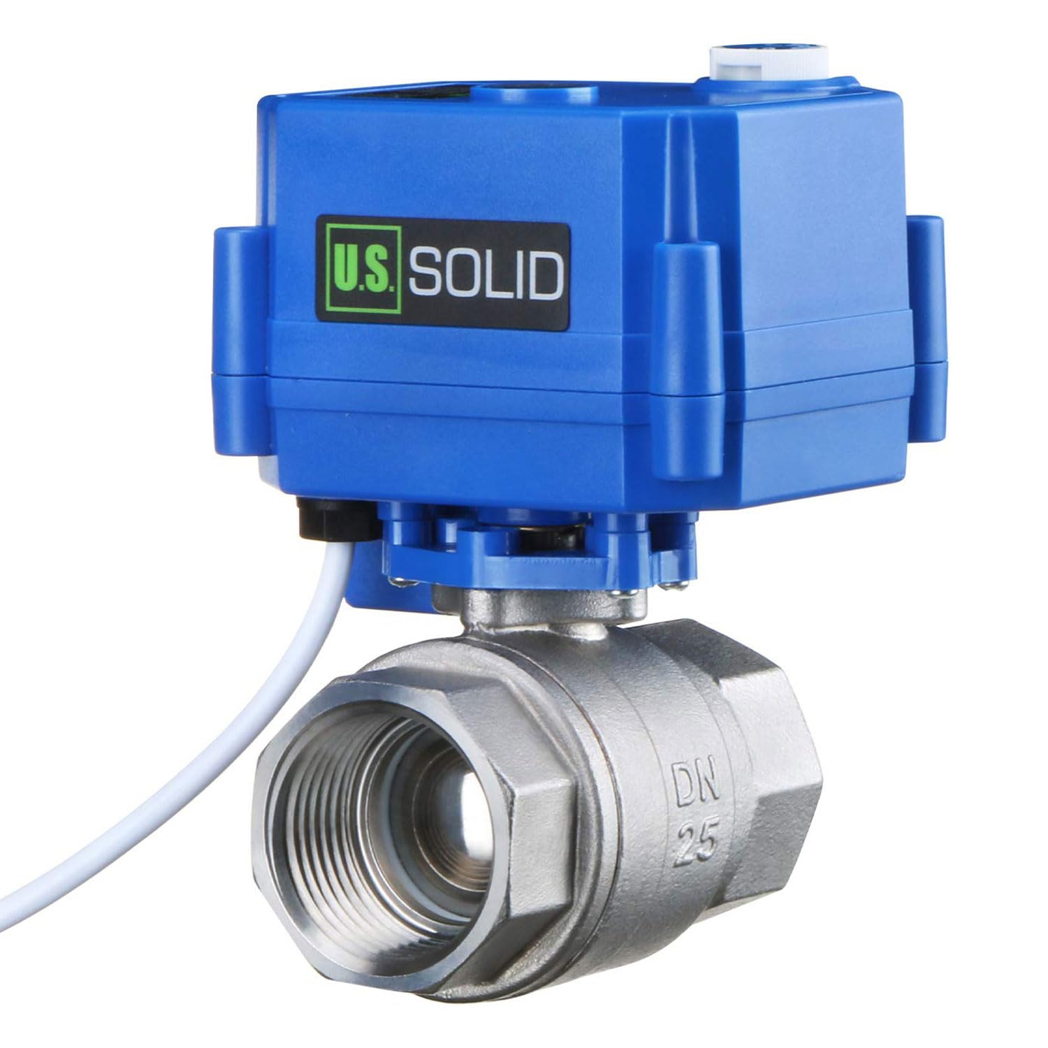 U.S. Solid Zmotoryzowany zawór kulowy – elektryczny zawór kulowy G 2,5 cm ze stali nierdzewnej z funkcją ręczną, pełny port, 9-24 V AC/DC i 3-przewodowa konfiguracja przerwy dodatniej