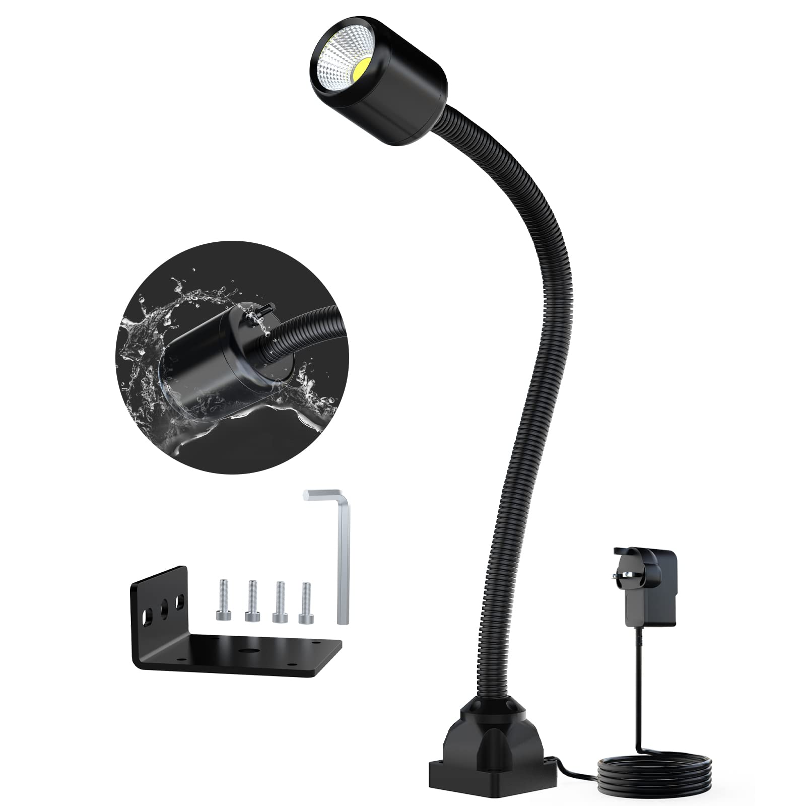 Youtemei Bottom Plate Screw Fixation Led Machine Light,8W Led Lamp, Ip65 Water Proof Flexible Gooseneck Lamp 880 Lumens For Lathe Milling, Drill Press, Industrial Lighting [Energy Class A+++]