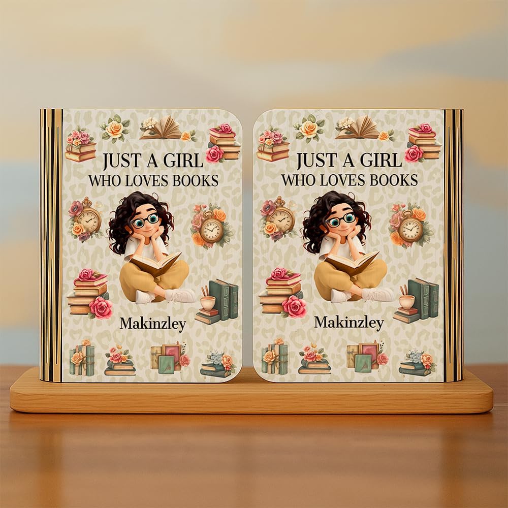 Personalized Folding LED Magic Book Lamp – Custom Name Girl Who Loves Books Warm Ambient Light Unique Gifts Bookworms, Readers Décor Bedroom, Reading Room (Girl Book Lamp)