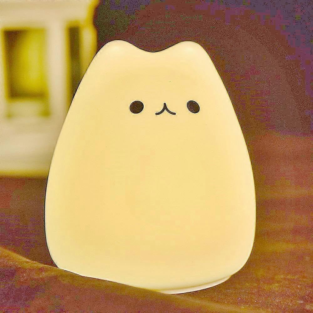 Joyhappst Image Color Dww-Portable Led Night Light For Children: Multicolor Silicone Cat Lamp, Warm White And 7-Color Breathing, Battery-Operated, Tap-Sensitive Light