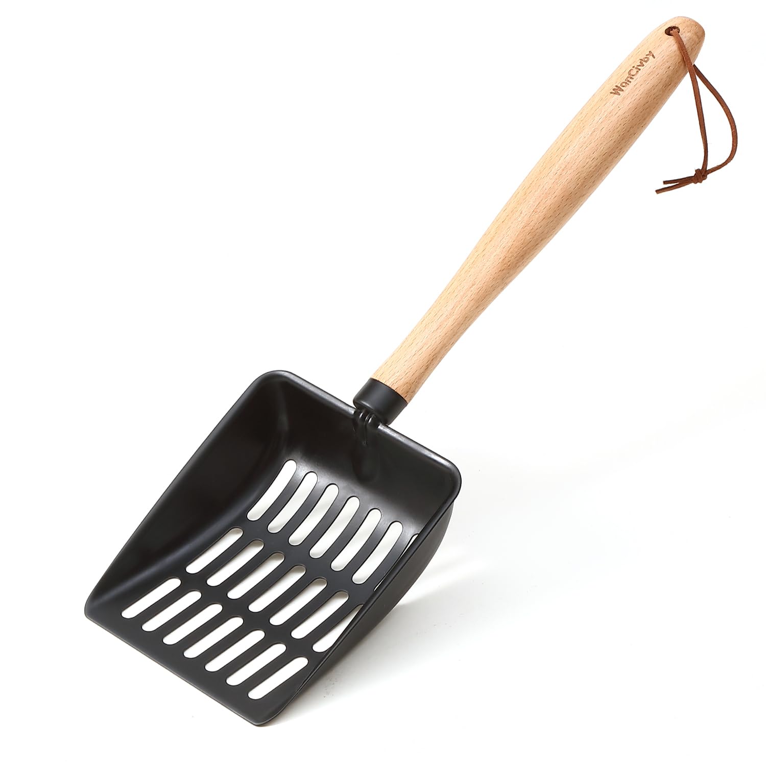 Premium Cat Litter Scoop with Ergonomic Beech Wood Handle, 4.88'' Wide-Deep Stainless Steel Sifter, Easy to Clean, Durable & Odor-Free（Long Handle）