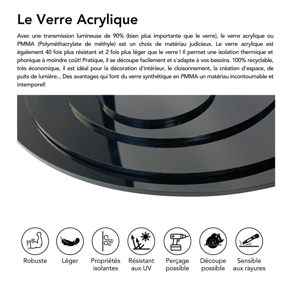 Signalétique.biz France - Disque verre acrylique noir - Ø 400 mm - 2 mm | Verre acrylique, Ø 400 mm - 2 mm, Noir, bricolage, protection ou fabrication sur mesure