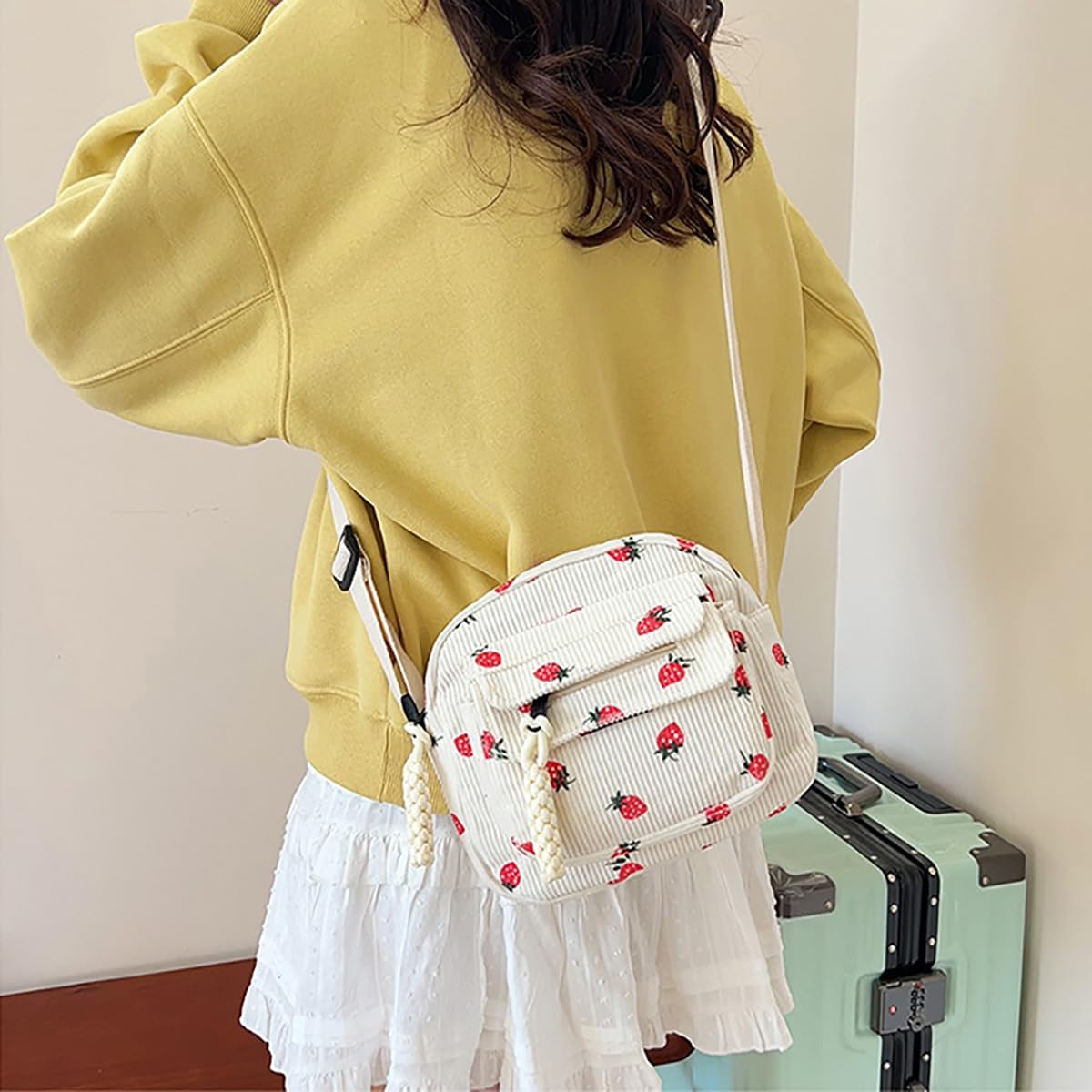 Cute Strawberry Purse for Women Strawberry Bag Corduroy Tote Bag for Women Messenger Bag Cute Crossbody Bags Handbags - Image 5