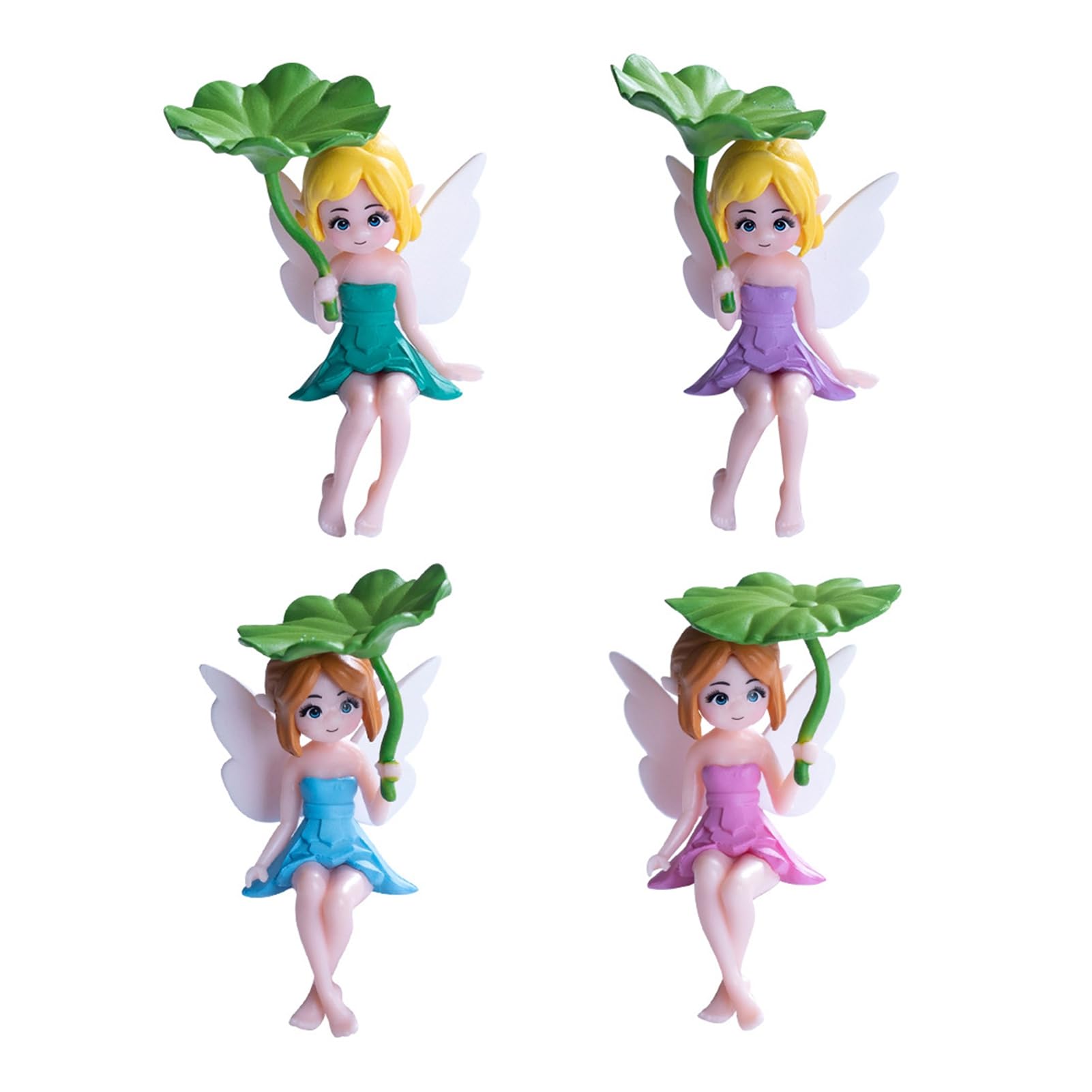 Glifora 4 Pcs Miniature Fairy Figurines - Tiny Winged Elf Lotus Leaf Statue for DIY Fairy Garden, Flower Pot, Bonsai, Micro Landscapes and Craft Decoration