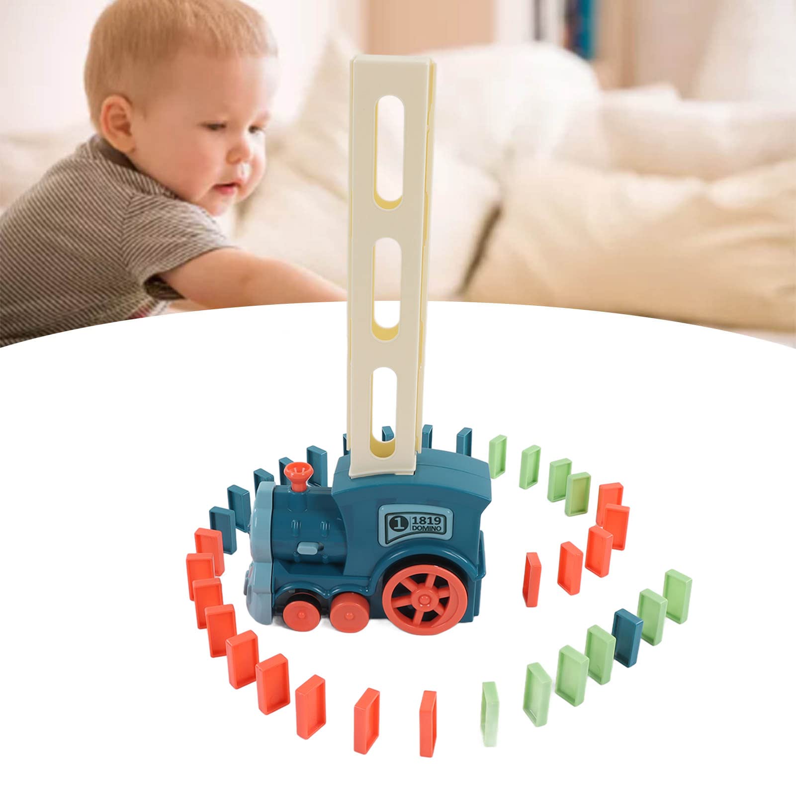 Naroote Automatic Blocks Toy, Sound Electric Automatic Blocks Educational Round Edges Stimulate Imagination for Kids Home (Blue)