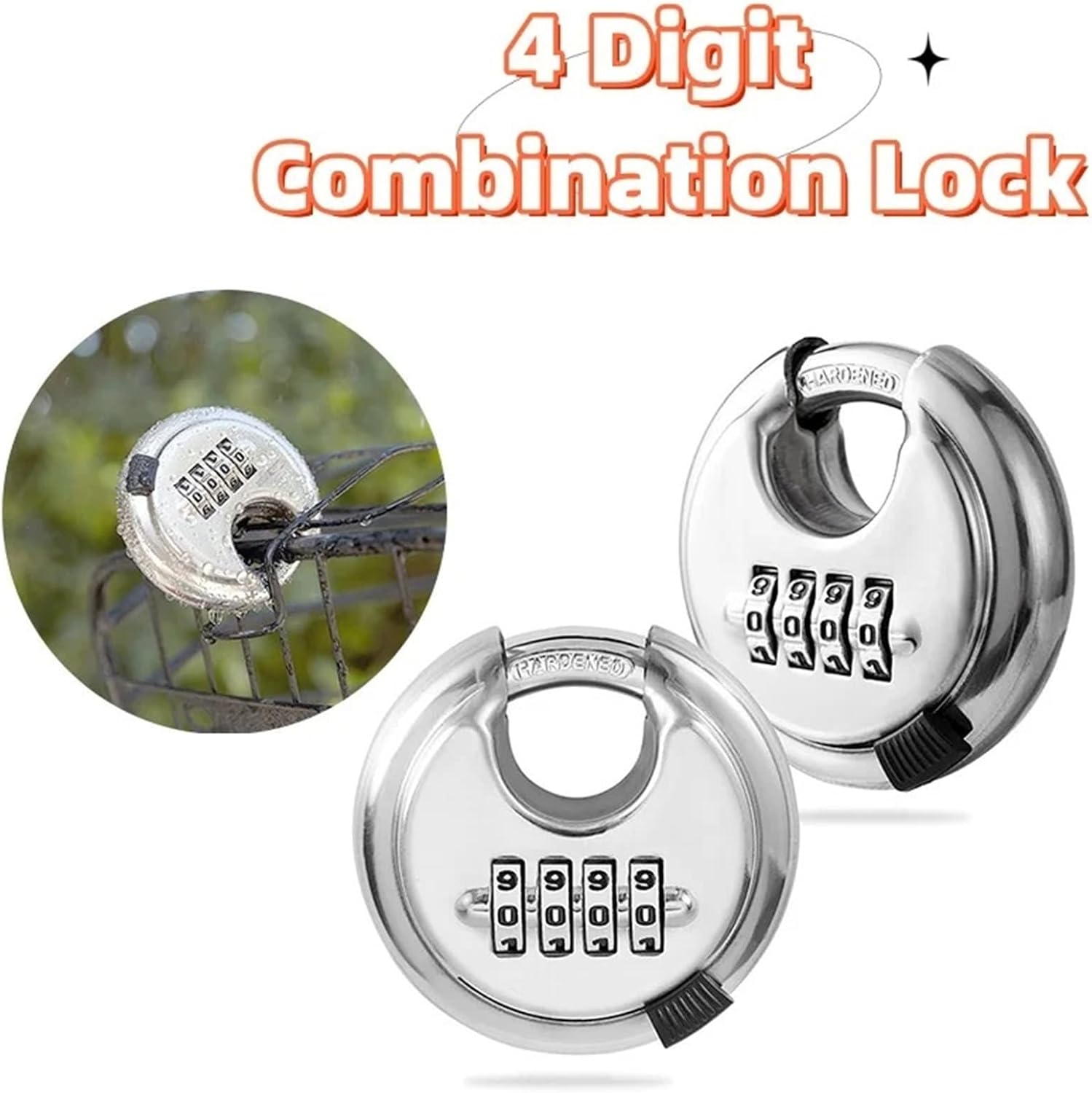 4 Digitals Code Password Combination Stainless Steel Lock Padlock Hardware Accessories Smart Padlock 1Pcs(Silver 1PC)