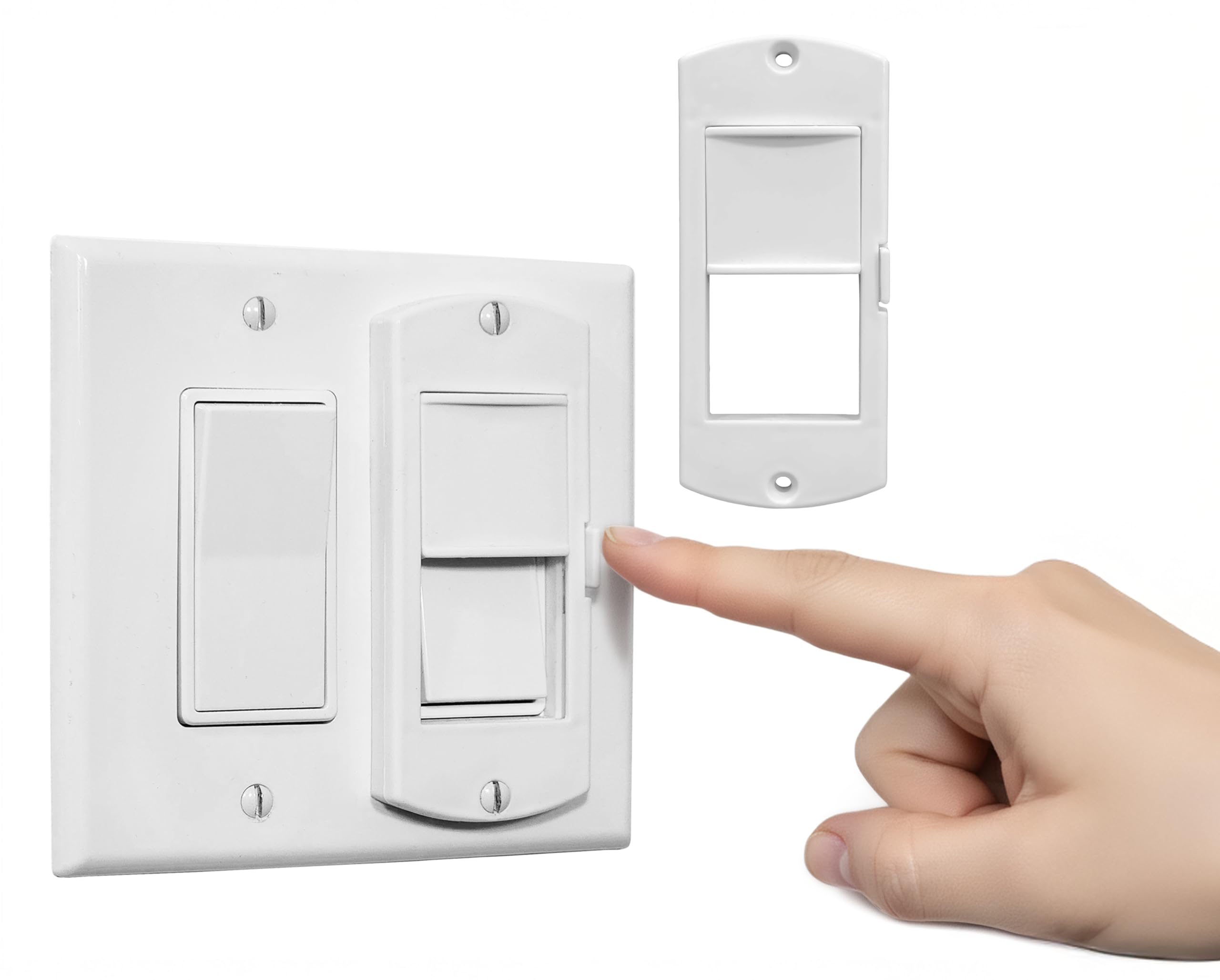 eLock Switch Guard for Decora/Rocker Switches | Child Proof Light Switch Lock with ON/OFF Push Button | Made in USA | Protect TV's, Security Camera, Gas Fireplace | Safety Cover | White | 1 Pack