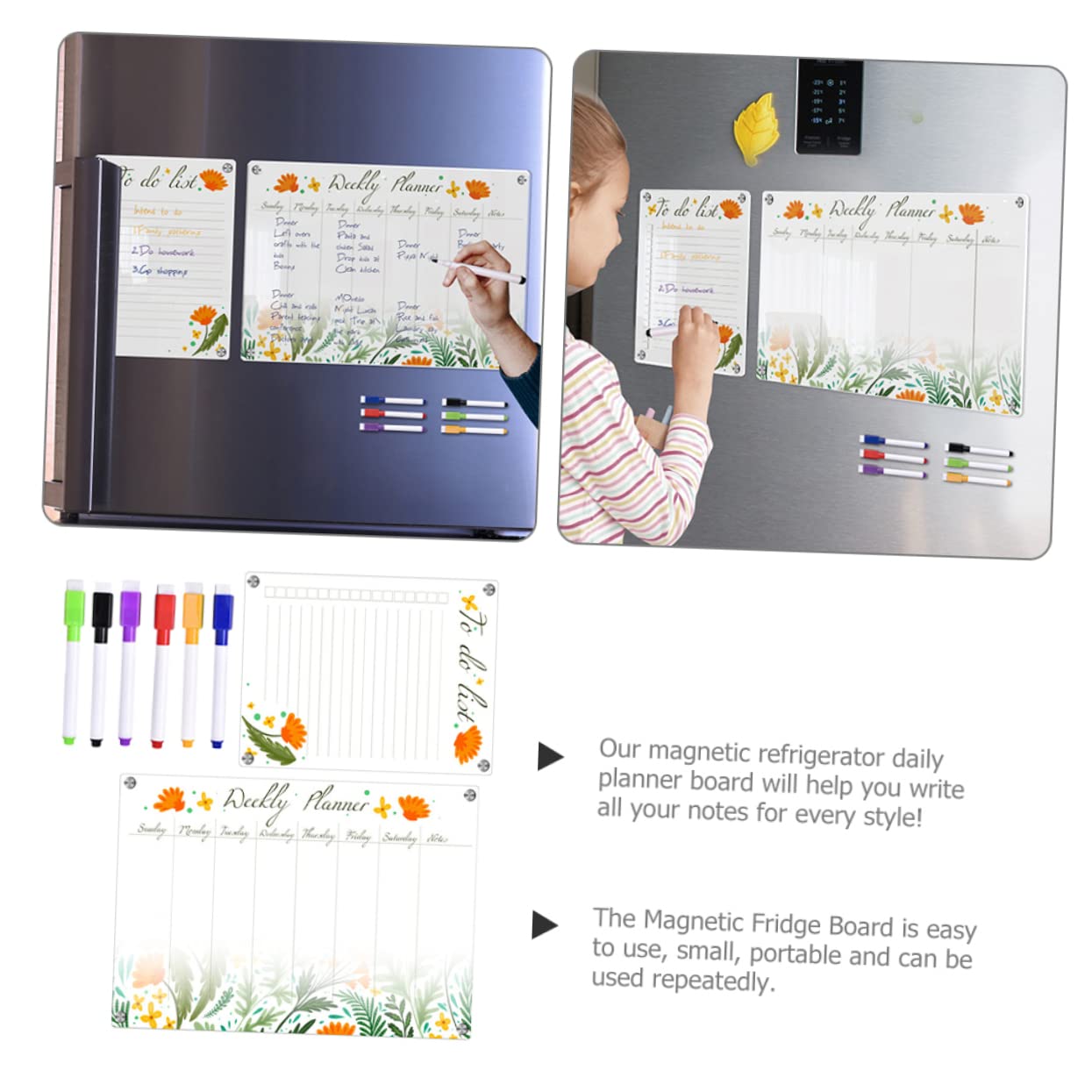 Uonlytech Lavagna Magnetica Trasparente Magnetica Calendario Settimanale Cancellabile in Acrilico per e Promemoria per Frigorifero