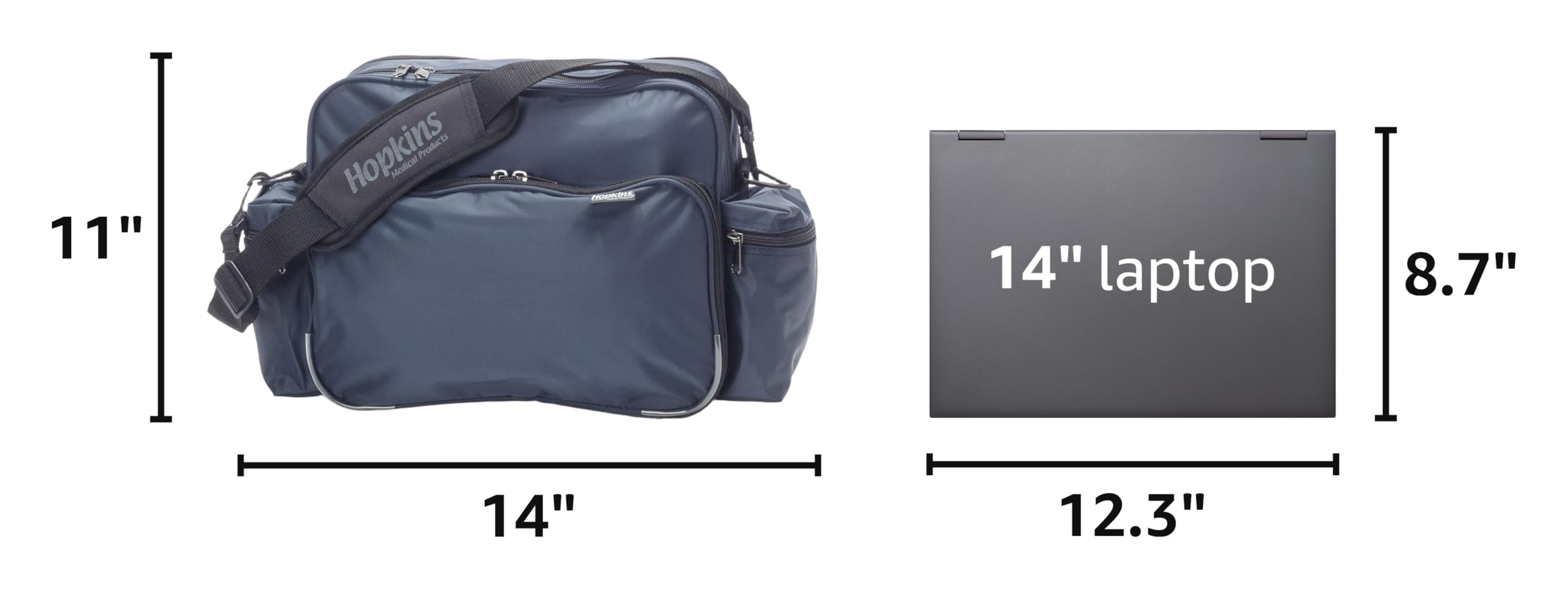 Hopkins Medical Products Original Home Health Shoulder Bag 70D Waterproof Nylon Fold-Down Compartment Adjustable Straps 14x11x7 inch Navy Blue product thumbnail 4