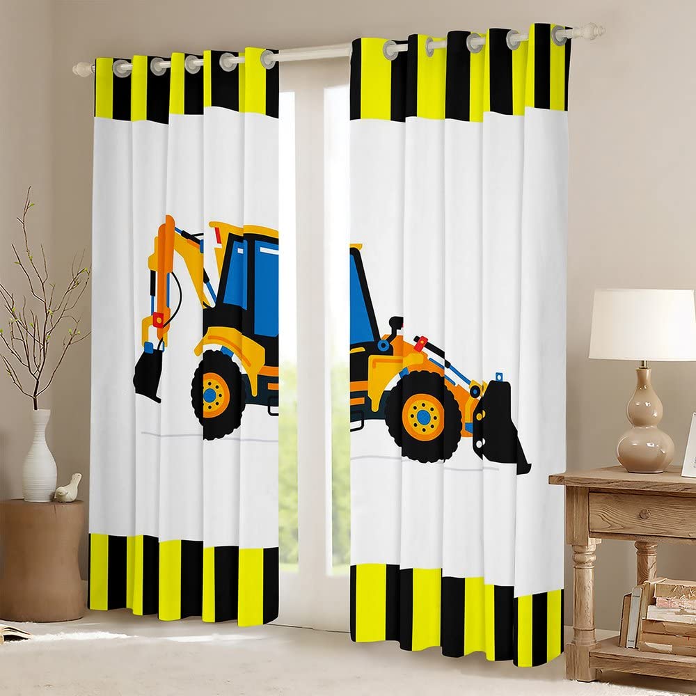 Cortinas Opacas para Ventana de Excavadora de construcción de Dibujos Animados para oscurecer Ventanas, vehículos, Camiones, automóviles, maquinaria, Bulldozer grúa (30%-50%) para tratamientos de Ven