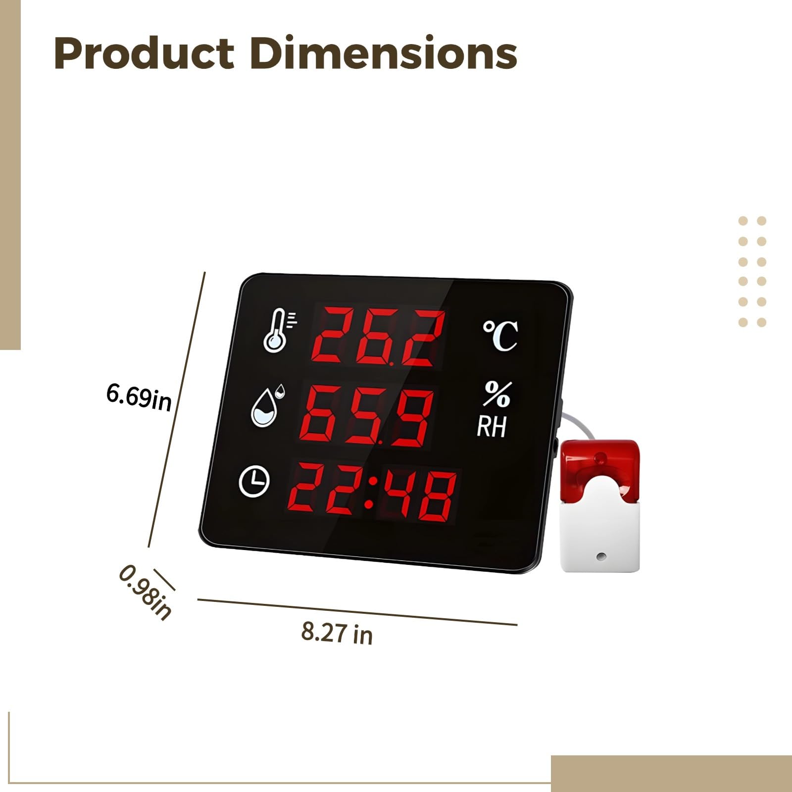 Monitor digital de temperatura y humedad con sonda externa, sistema de alarma y pantalla grande, -40 ℃ ~ 80 ℃ para uso en interiores y exteriores