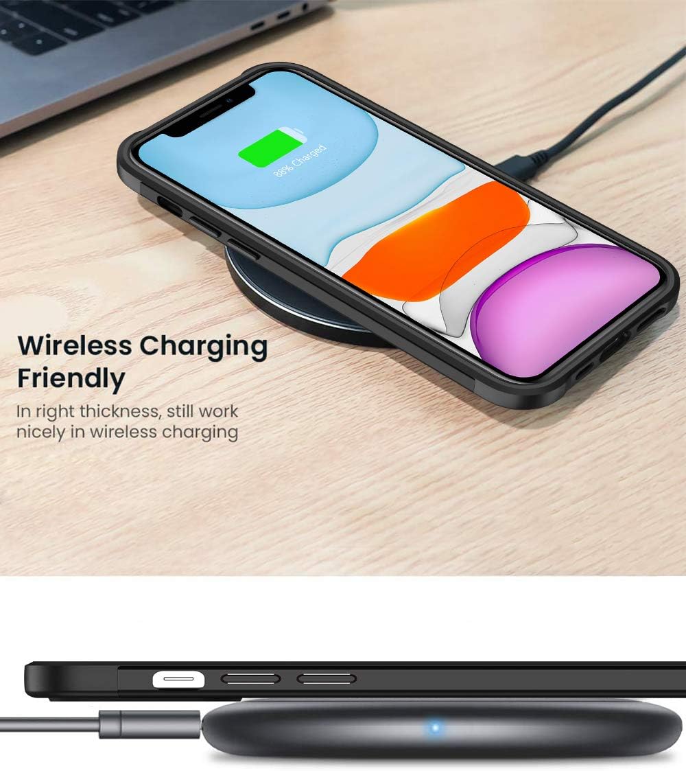 AEDILYS Compatible with iPhone 11 Case [Airbag Series] with [2 x Tempered Glass Screen Protector] [Military Grade ], 15Ft. Drop Tested [Scratch-Resistant], Wireless Charging, 6.1 Inch- (Black)