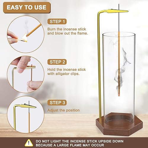 Miniatura 4 de Soporte de incienso de vidrio para palos: Quemador de incienso moderno con colector de cenizas de vidrio extraíble - Soporte para incienso volador