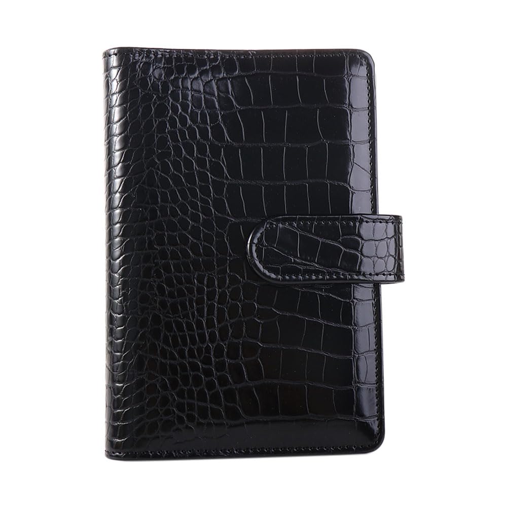 A6 Ring Binder Cover - PU Leather Crocodile Pattern 6-Ring Planner Refillable Notebook Organiser Loose-Leaf Cover(Black)
