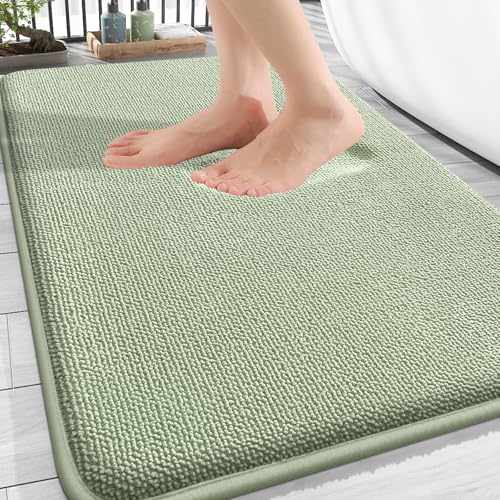 Image of OLANLY Thick Memory Foam Bath Mat Rug 30x18, Extra Soft Absorbent Bathroom Rug, Quick Dry Bath Mats, Non-Slip, Machine Washable Carpet for Bathroom, Tub and Shower, Home Decor Accessories, Sage Green