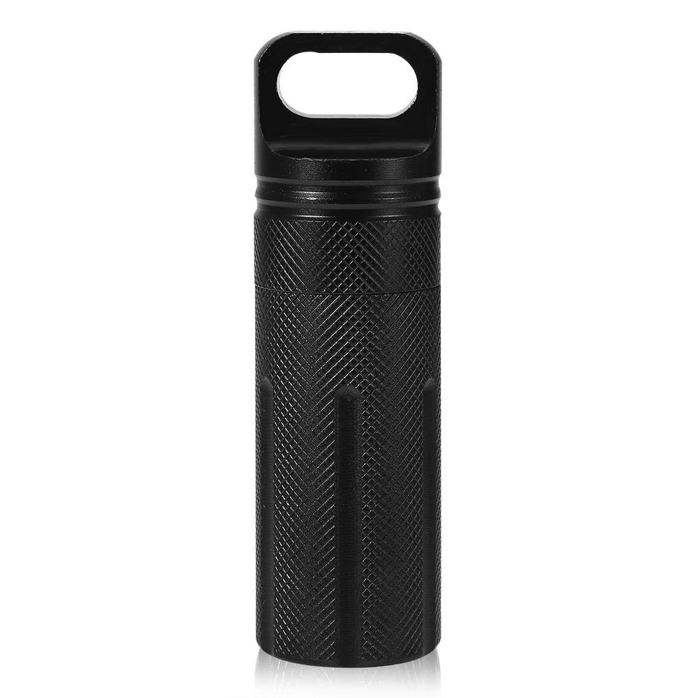 Zjchao Black Outdoor Waterproof Keychain Storage Tank - Durable Aluminum Alloy Pill Holder With Airtight Seal - Ideal For Camping, Hiking, And Fishing - Compact Size (10 X 3Cm)