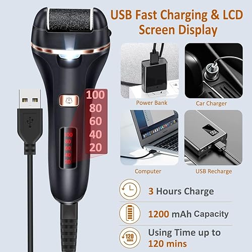 Miniatura 4 de Removedor eléctrico de callos para pies, lima para pies recargable removedora de piel dura, kit de pedicura profesional impermeable 14 en 1 para