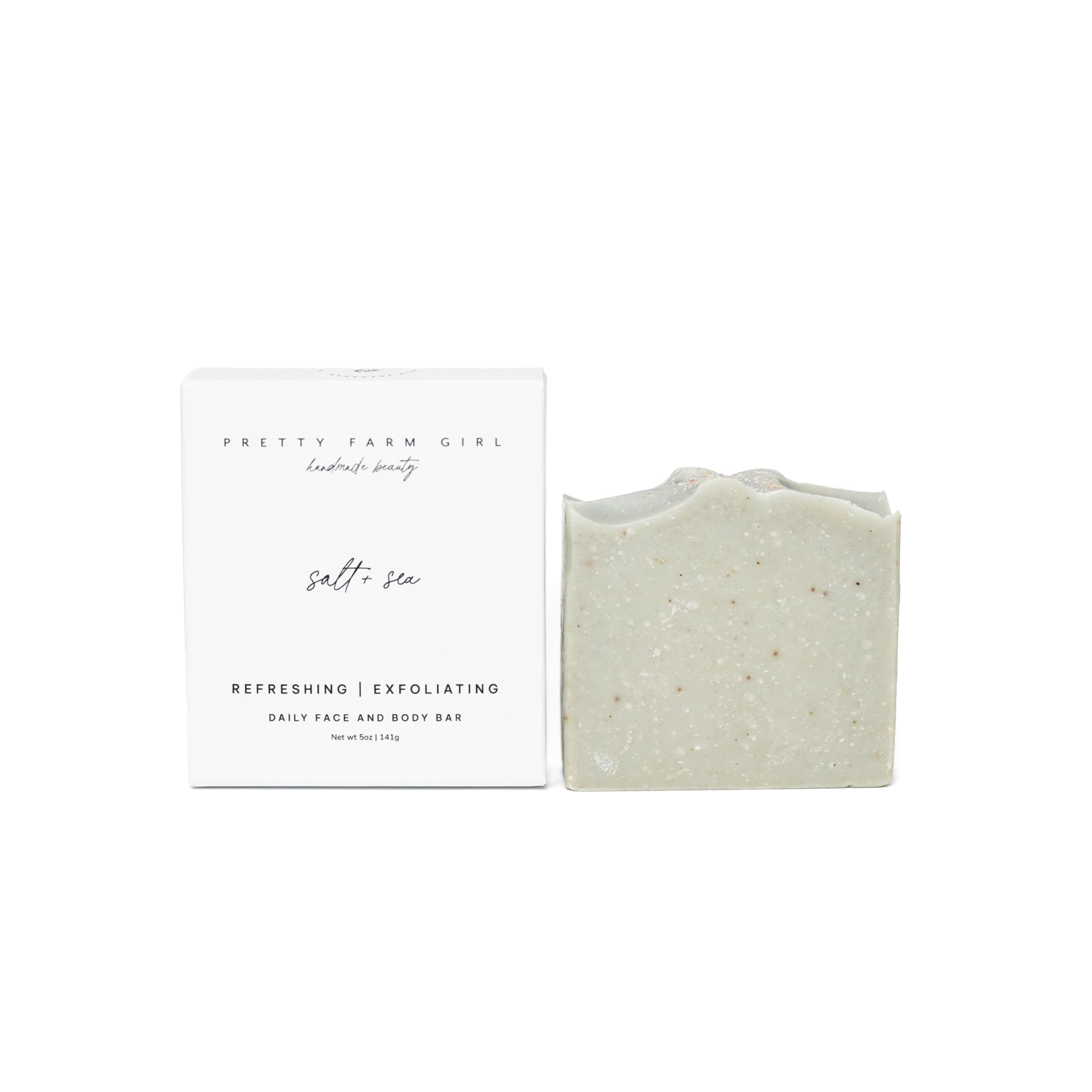 Pretty farm girl Salt + Sea Bar Soap – Exfoliating & Refreshing – Eucalyptus & Peppermint Scent – Handmade – All Skin Types – Tallow & Goat Milk