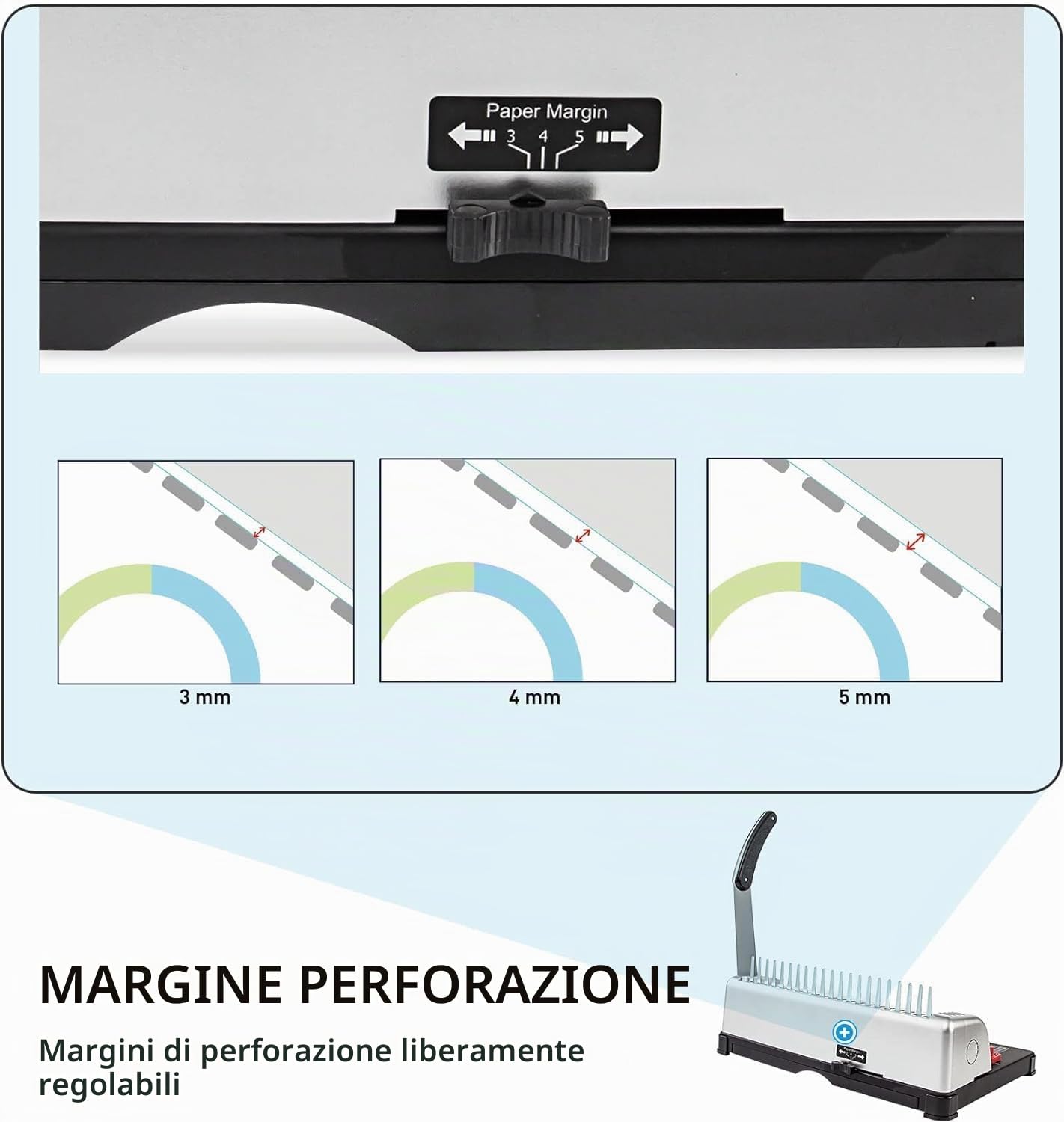 Rilegatrice a 21 fori, 450 fogli, rilegatura a spirale con kit di avviamento, 100 spine per rilegatura a pettine da 3/8", perfetta per documenti quotidiani in ufficio