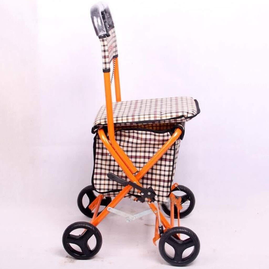 Multi-Function Folding Shopping Cart with Seat for Elderly, Walking Assist Walker with Storage Basket, Steel Frame, PU Wheels, and Handbrake
