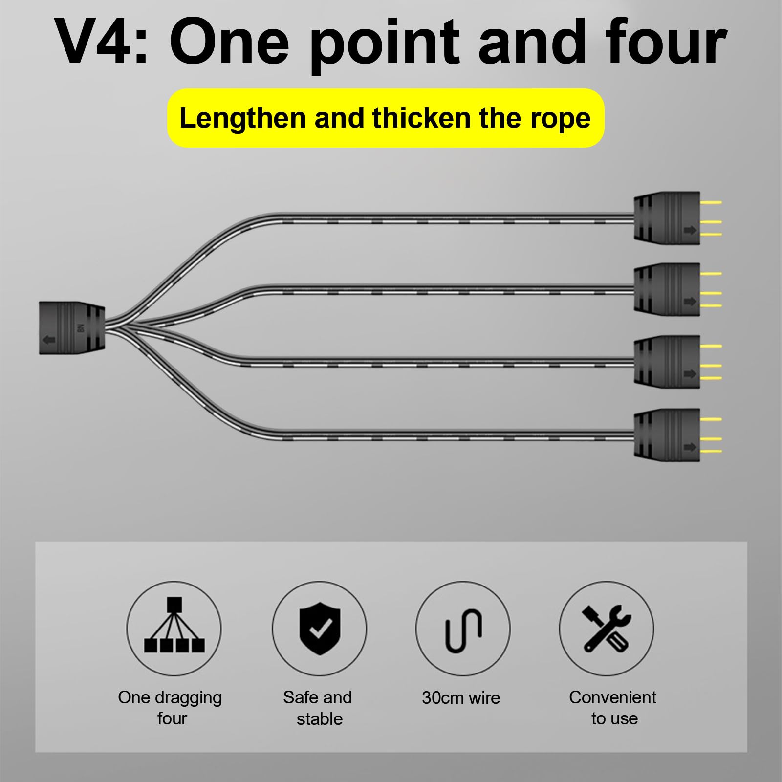 5 V 3-biegunowy kabel rozdzielający ARGB, kabel rozdzielający ARGB, 1 gniazdo na 4 wtyczki, przedłużacz, 4 kable rozdzielające, kabel Y do obudowy komputera, chłodnicy procesora i wentylatora 5 V (1