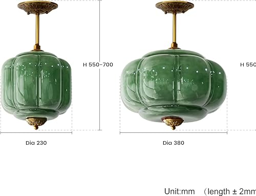 Miniatura 4 de Lámpara de techo de vidrio de leche, lámpara colgante semiempotrada de latón antiguo para cocina, pasillo y dormitorio (verde, 9 pulgadas)