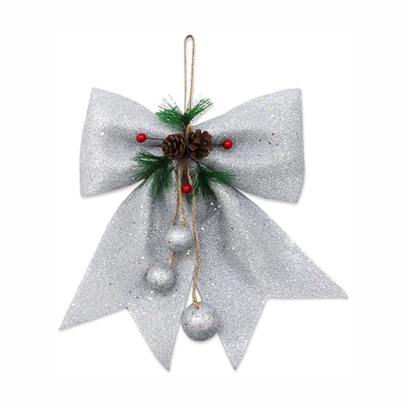 WAZUBC Christmas Bows Large Bows Decoration, Xmas Ornament Home Decor Christmas Tree Bow Christmas Bows Decorative Xmas Decor Wreath Ornament for Christmas Party, Wedding (Silver)