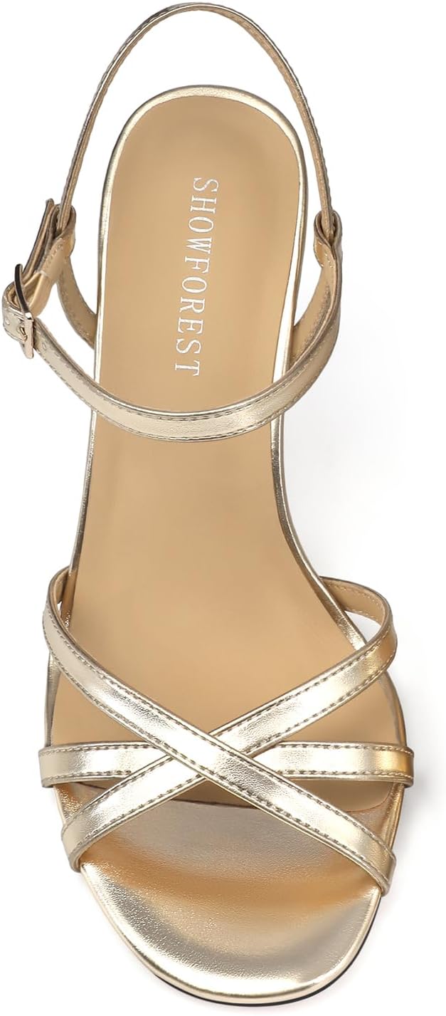 SHOWFOREST Women's Strappy High Heeled Sandals Open Toe Stilettos Slingback Heels Ankle Strap Sexy Summer Dress Shoes for Wedding Prom Party 3.5 Inch