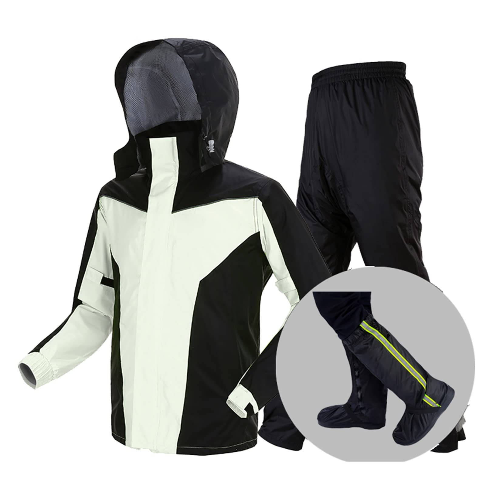 Hombres Abrigo de Lluvia Impermeable (Chaqueta y Pantalones de Lluvia) Traje de Lluvia Unisex Transpirable Equipo de Lluvia a Prueba de Viento para Deportes, Senderismo, Ciclismo - Blanco